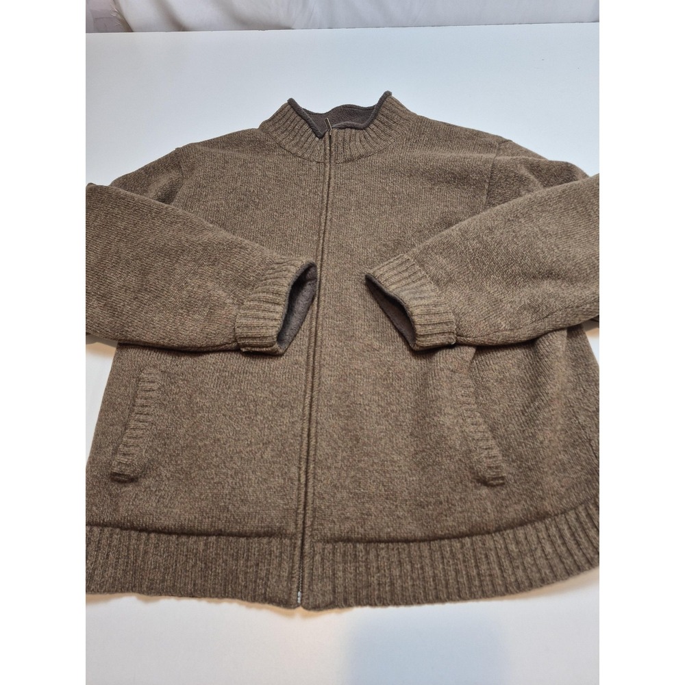 L.L. Bean Sweater Mens 2XL Brown Lambswool Full Zip Mock Neck Lined Jacket